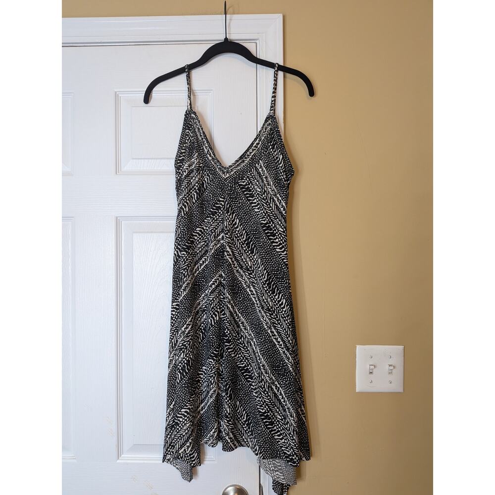Robin Piccone Black White Abstract Print Swim Dress Cover-Up Assymetrical Hem S